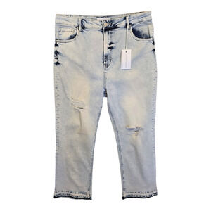 Risen Jeans Light Acid Wash Womens 2XL Straight Leg High Waist Crop Distressed